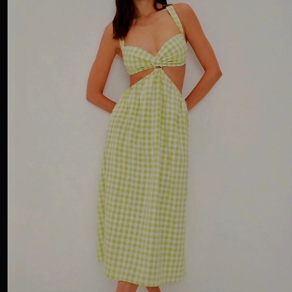 For Love And Lemons Lime Check Midi Dress gingham cut out. Fun flirty sexy